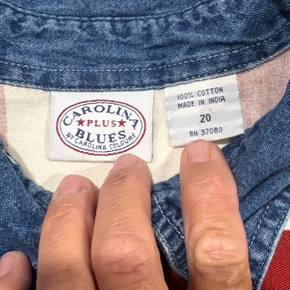 Carolina Blues Plus American Flag Button-Up 100% Cotton Shirt Size 20 - Picture 6 of 6